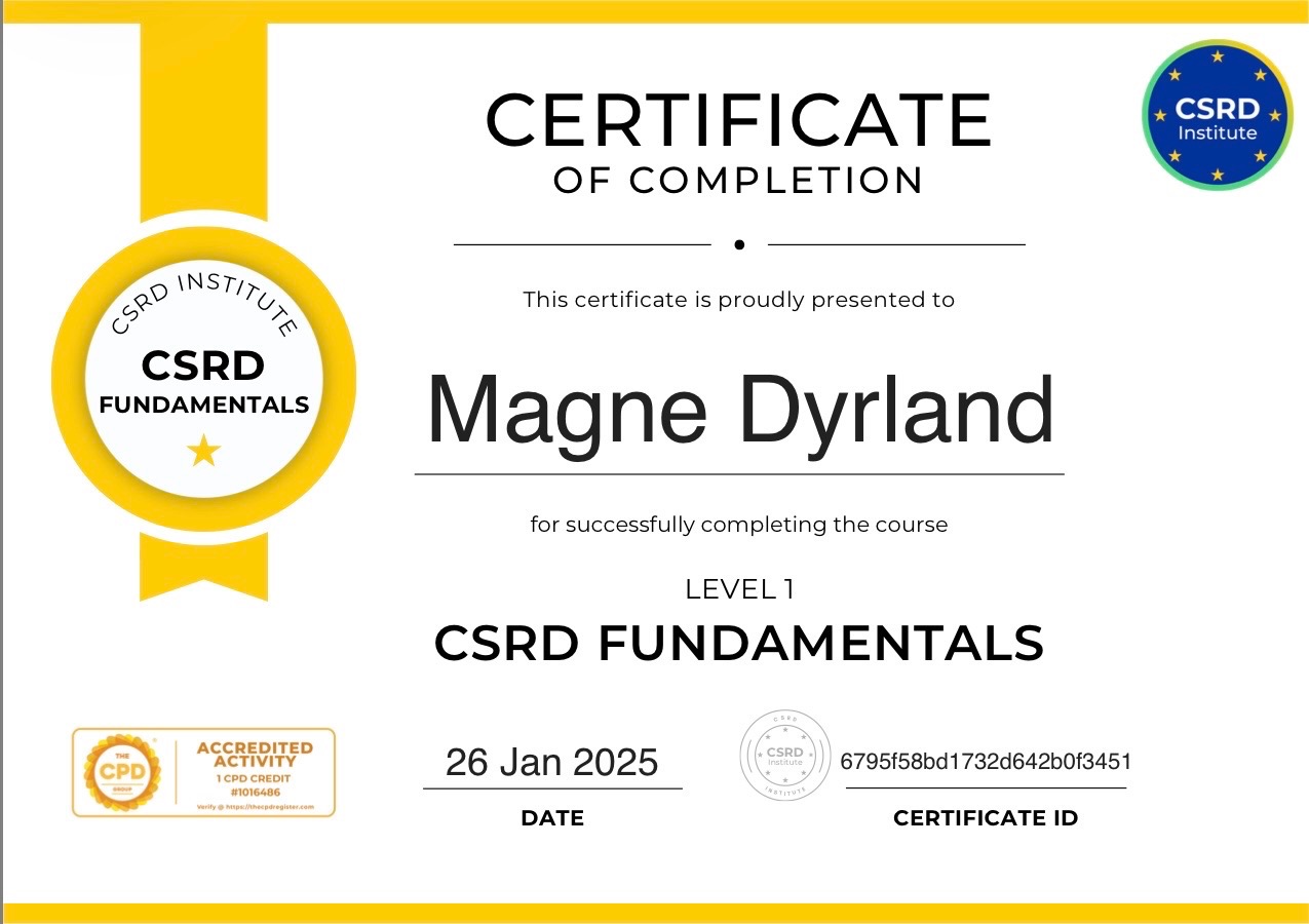 Bærekraft Sertifikat CSRD